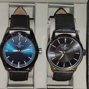 CARIBBEAN JOE MENS WATCH CARIBBEAN JOE SET OF 2 WATCHES BLUE & BLACK NEW